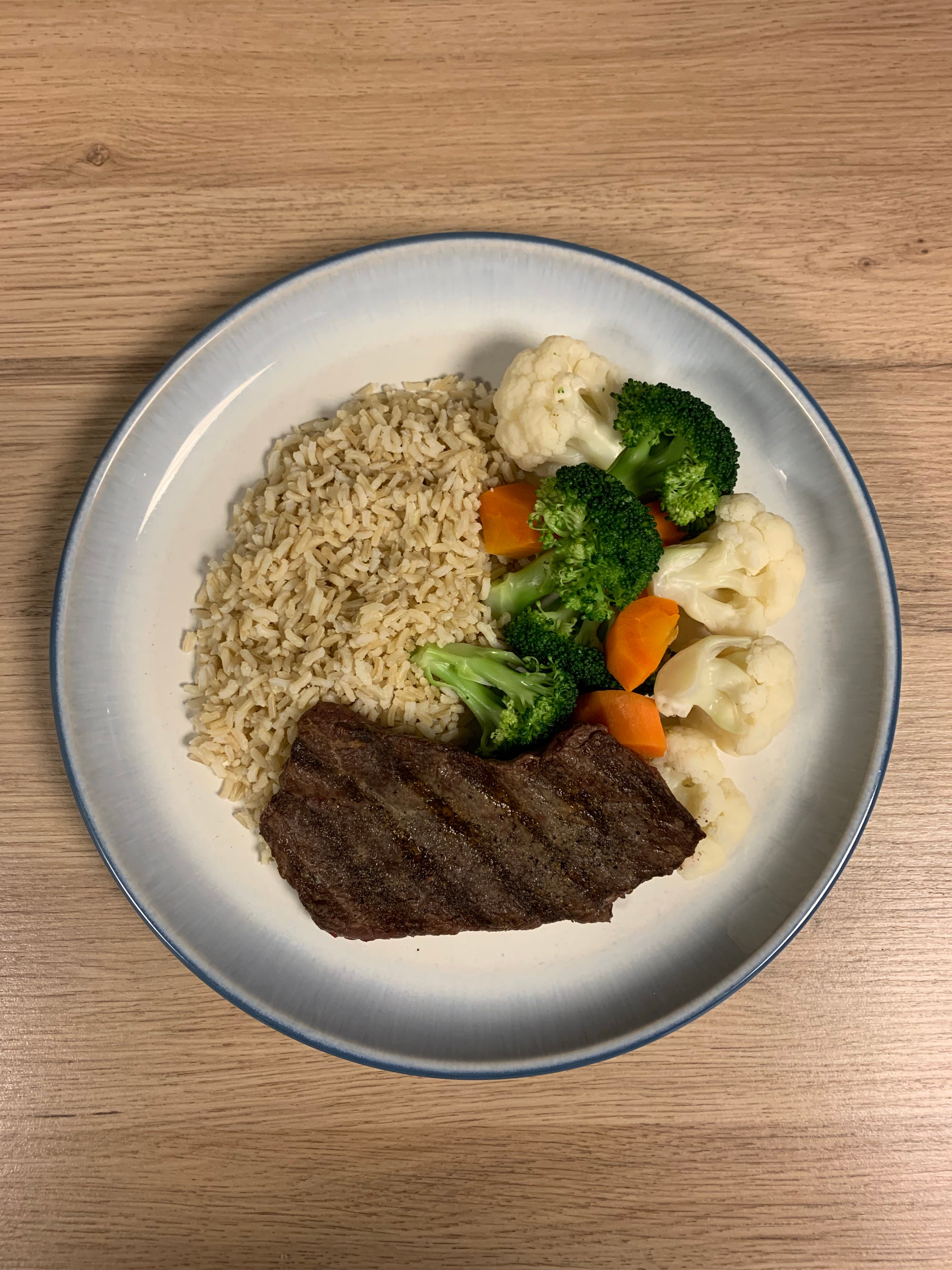 Steak, Brown Rice, Mixed Vegetables Meal