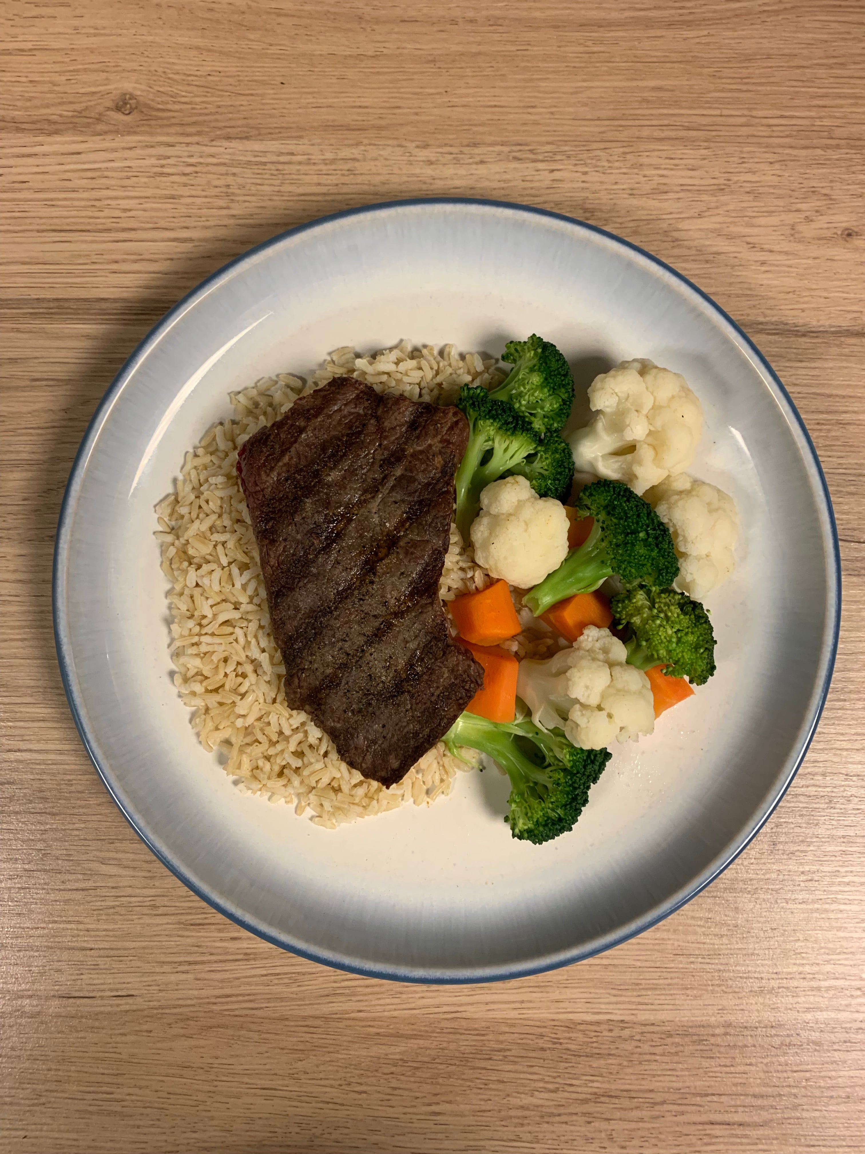 Steak, Brown Rice, Mixed Vegetables Meal