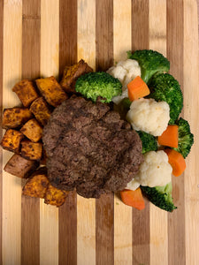 Beef Patty, Sweet Potato, Mixed Vegetables Meal