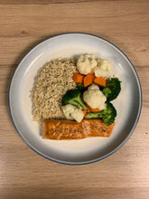 Load image into Gallery viewer, Salmon, Brown Rice, Mixed Vegetables Meal