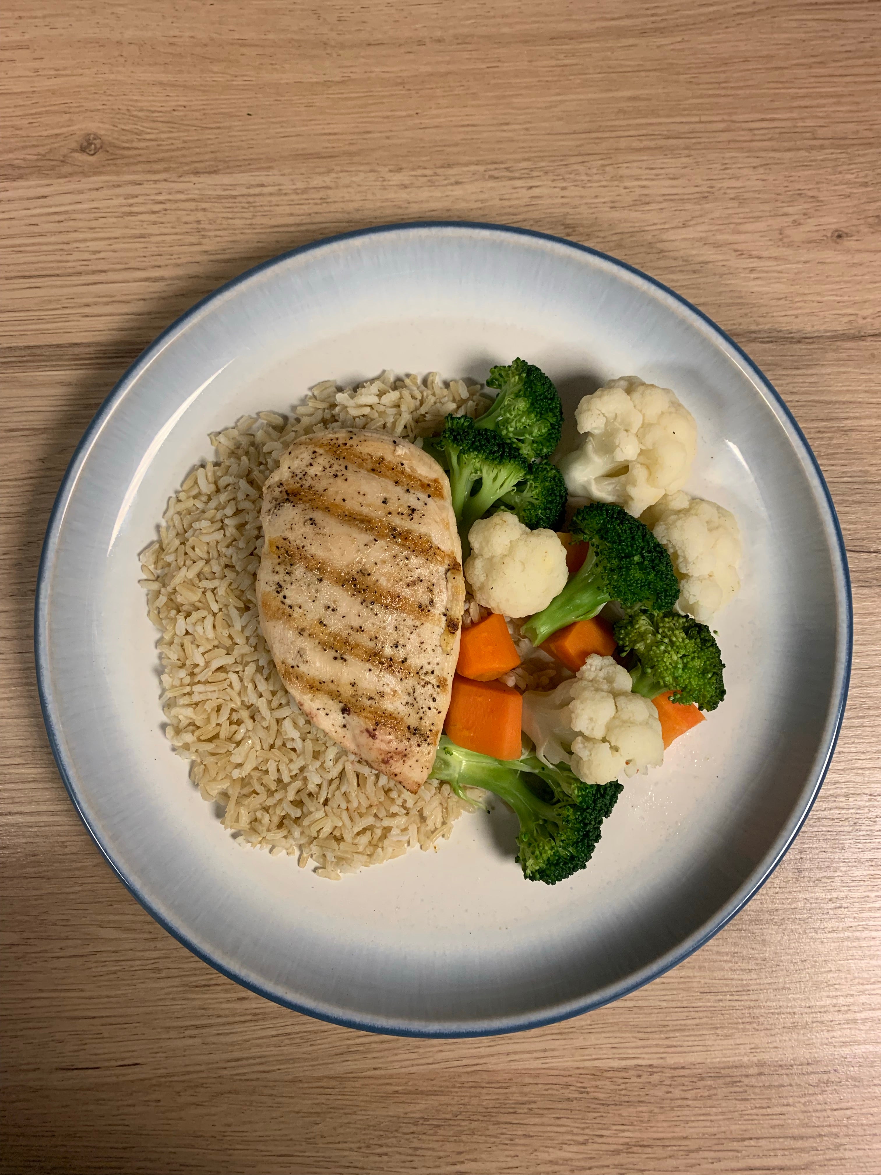 Chicken Breast, Brown Rice, Mixed Vegetables Meal