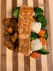Salmon, Sweet Potato, Mixed Vegetables Meal